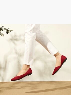Vivaia Pointed Knit Ballet Flats in Crimson Red